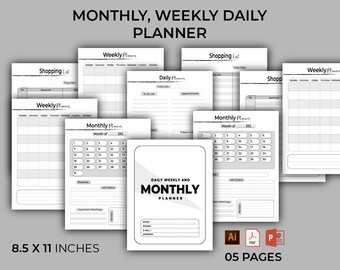 2022 Daily Weekly Monthly Planner | Editable Productivity Planner | Minimal Daily To Do List