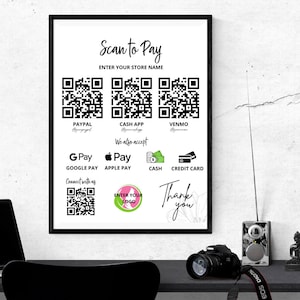 Minimal Scan to Pay Template | Editable Canva QR Code Sign | Canva Pay Here QR Code | Small Business Payment Sign | Paypal, Venmo, Cashapp