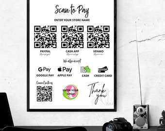Minimal Scan to Pay Template | Editable Canva QR Code Sign | Canva Pay Here QR Code | Small Business Payment Sign | Paypal, Venmo, Cashapp