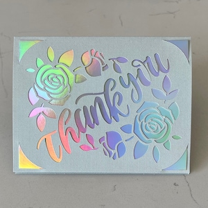Thank You Card, Holographic Card, Card with Flowers, Shiny Card, Thank You, Free Shipping