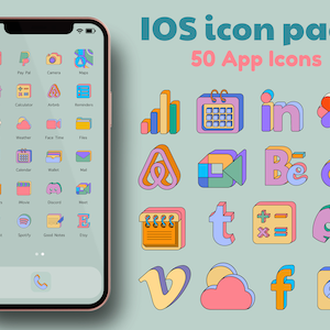 Colorful iOS 16 App icon pack with 50 aesthetic icons | iPad and iPhone icon pack | Transparent iOS icons | Apple icon pack