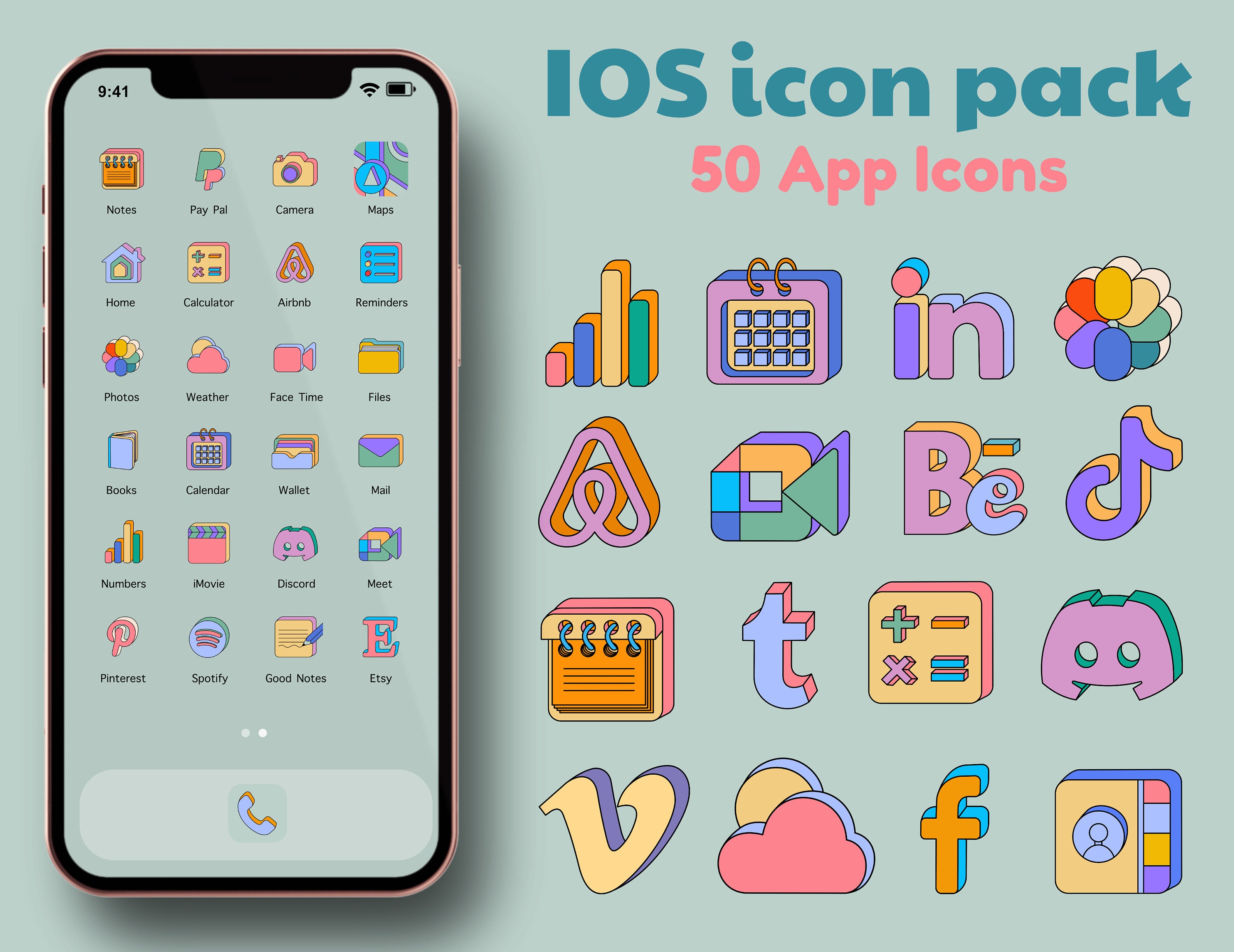 Colorful iOS 16 App icon pack with 50 aesthetic icons | iPad and iPhone icon pack | Transparent iOS icons | Apple icon pack