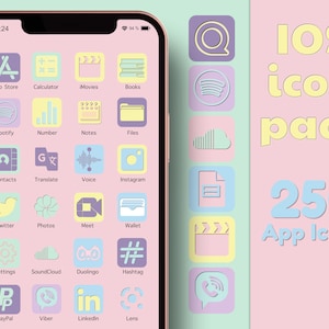 Pack d&#39;icônes Pastel iOS 16 App avec 250 icônes d&#39;application esthétiques | Icônes iPad et iPhone | Pack d&#39;icônes iPhone | Téléchargement instantané