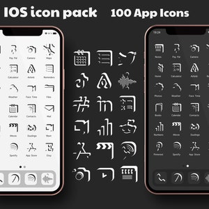 Paquete de iconos de la aplicación iOS 16 con 100 iconos estéticos / Paquete de iconos de iPad y iPhone / Paquete de iconos de Apple / Iconos en blanco y negro