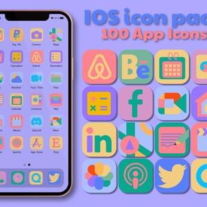 iPhone icon pack with 100 aesthetic App icons and 8 iPhone wallpapers | iOS 16nApp icon pack | Purple iPad icons