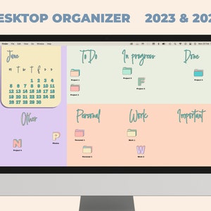 Desktop organizer wallpaper calendar 2023 & 2024 | Macbook wallpaper | Macbook desktop organizer | Desktop folder icons