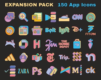 Expansion icon pack - Colorful iOS 16 App icon pack with 150 aesthetic icons in dark iPhone theme | iPad and iPhone icons | Dark iOS icons