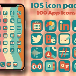 Retro iOS 16 App icon pack with 100 aesthetic icons | iPhone and iPad icon set | Blue iOS icons