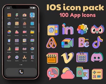 Colorful iOS 16 App icon pack with 100 aesthetic icons in dark theme | iPhone and iPad icon set | Dark icon pack
