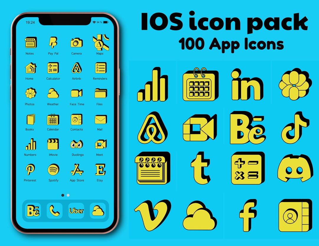 Blue iPhone Icons | iPhone Icon Pack With 100 App Icons | Pink and Blue ...