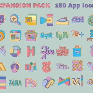 NEW Expansion pack: Colorful iOS 16 App icon pack with 150 aesthetic icons | iPad and iPhone icon pack | Transparent iOS icons