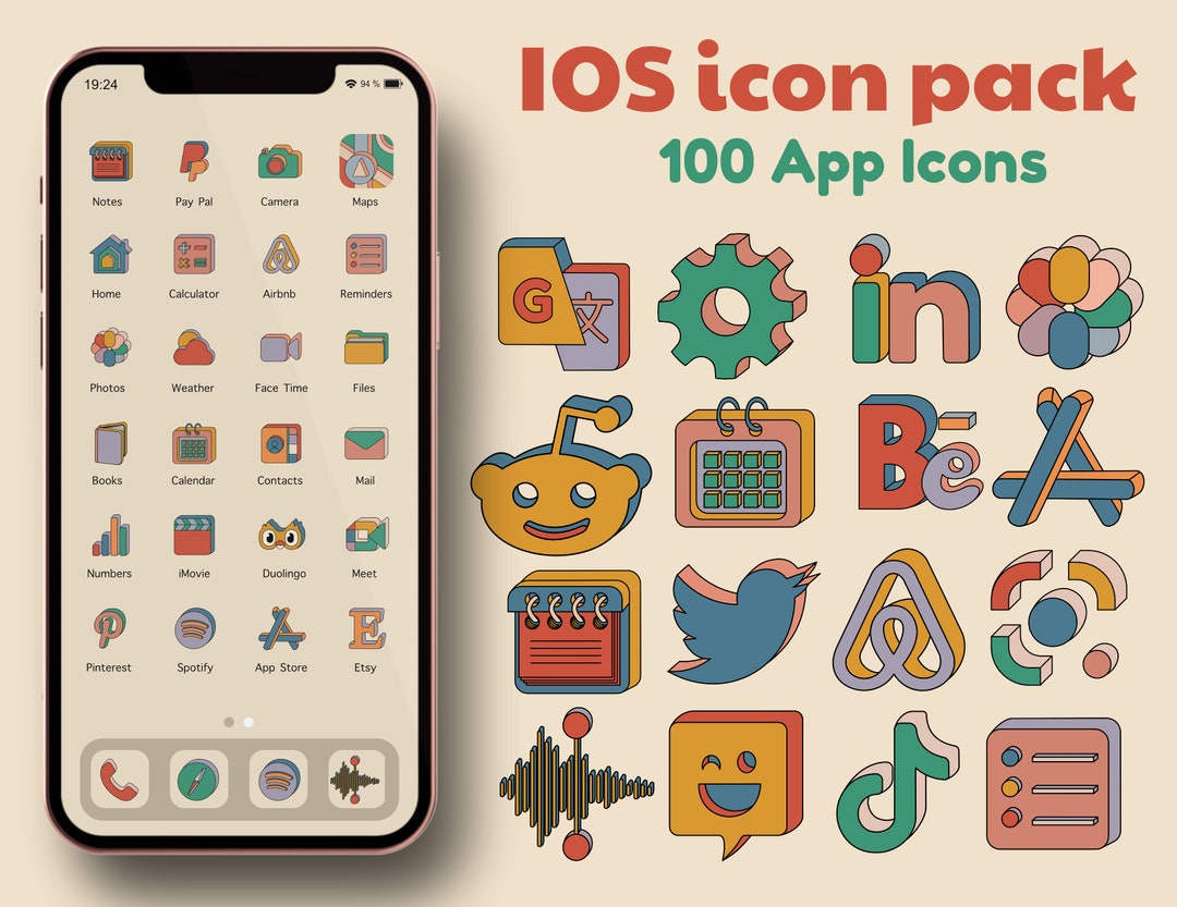 Colorful Ios 16 App Icon Pack With 100 Aesthetic Icons in Beige and