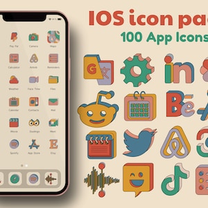Colorful iOS 16 App icon pack with 100 aesthetic icons in beige and blue theme | iPad and iPhone icon pack | Apple icon pack
