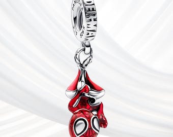 Sterling Silver Hanging Spiderman Superhero Dangle Charm | Avengers Jewelry Charm