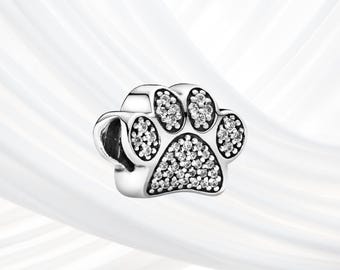 Sterling Silver Sparkling Paw Print Dangle Charm | Animal Lover Jewelry