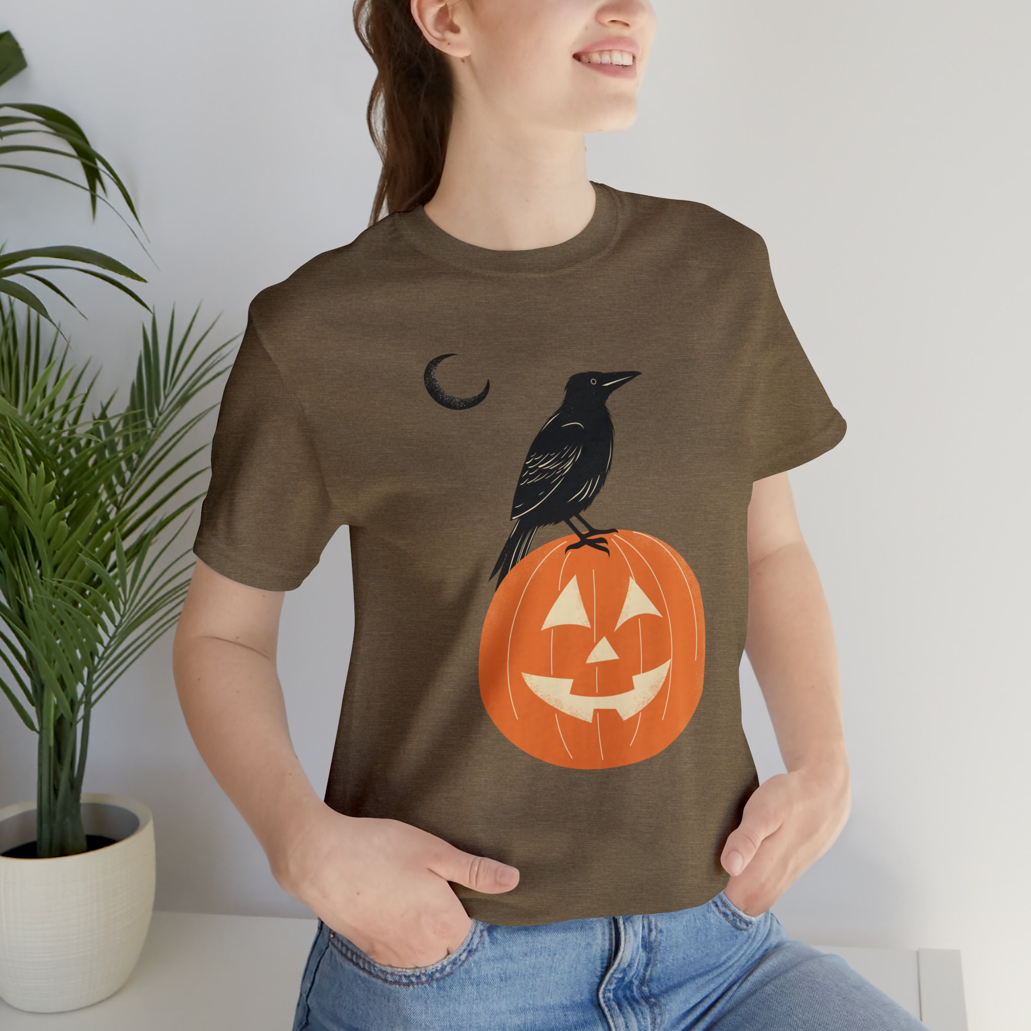 Discover Crow's Midnight Perch Unisex Jersey Short Sleeve Tee | Pumpkin | Halloween T-Shirt | Autumn| October | Graphic Tee | Autumn Style | Spooky