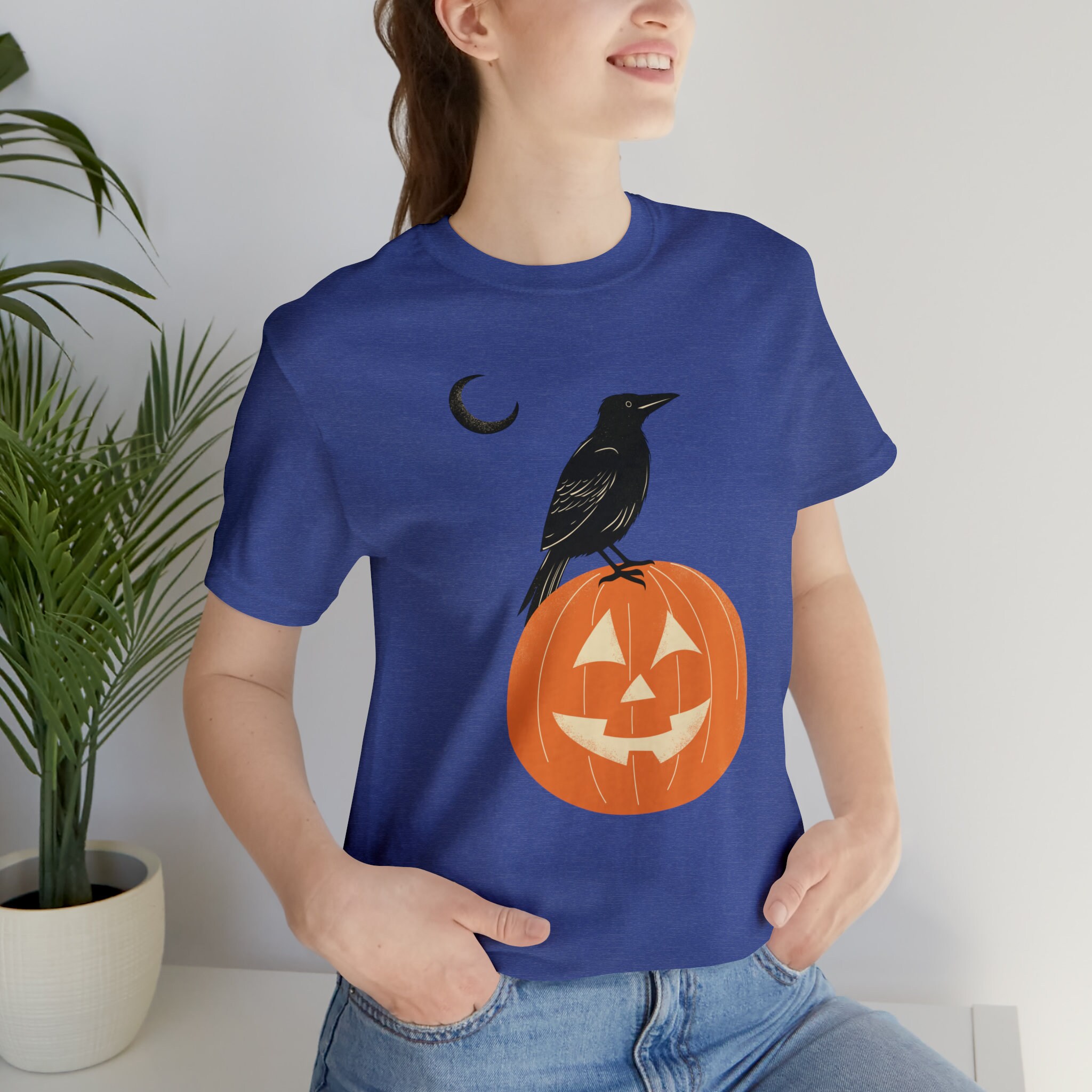 Discover Crow's Midnight Perch Unisex Jersey Short Sleeve Tee | Pumpkin | Halloween T-Shirt | Autumn| October | Graphic Tee | Autumn Style | Spooky