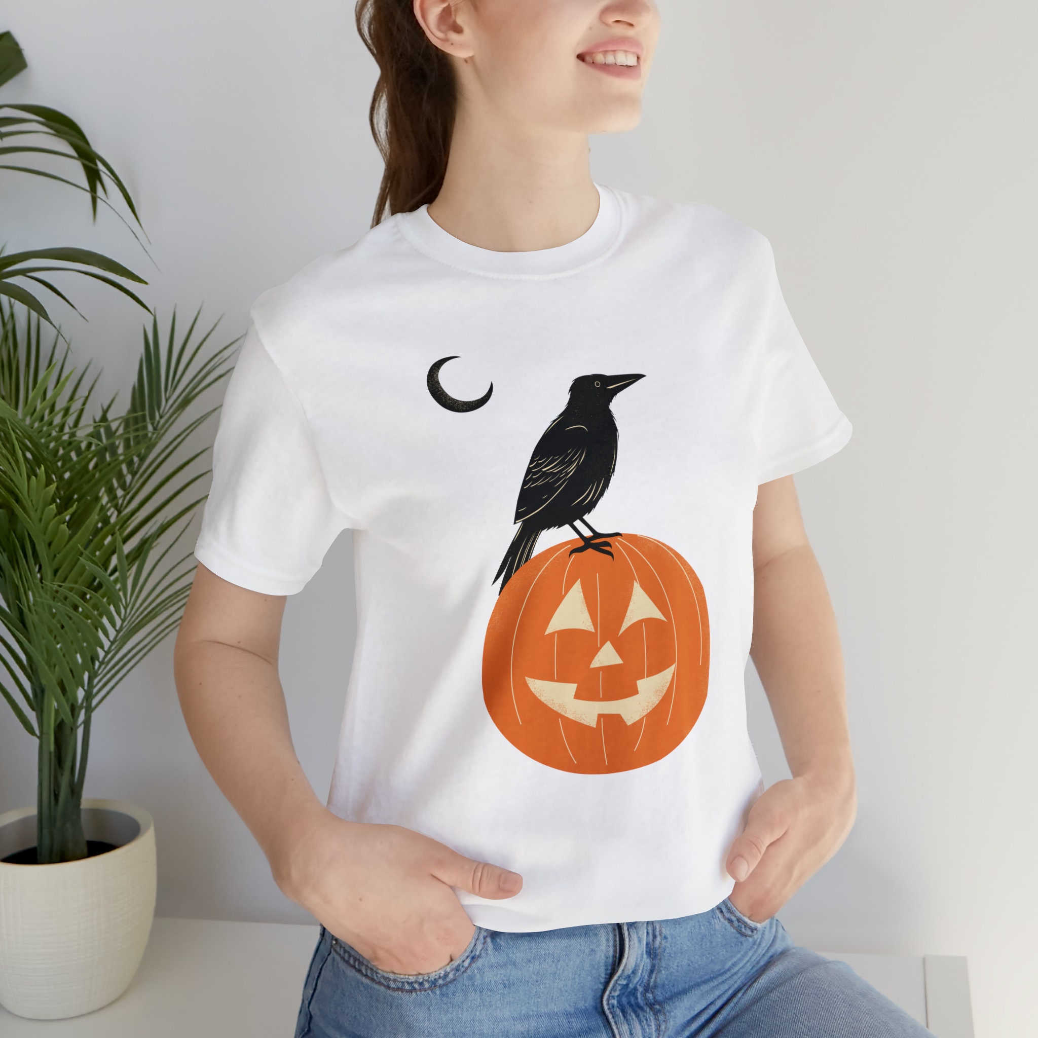 Discover Crow's Midnight Perch Unisex Jersey Short Sleeve Tee | Pumpkin | Halloween T-Shirt | Autumn| October | Graphic Tee | Autumn Style | Spooky