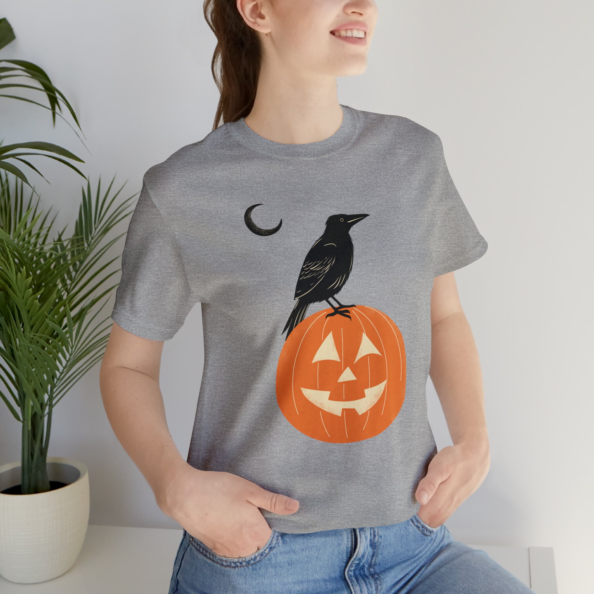Discover Crow's Midnight Perch Unisex Jersey Short Sleeve Tee | Pumpkin | Halloween T-Shirt | Autumn| October | Graphic Tee | Autumn Style | Spooky