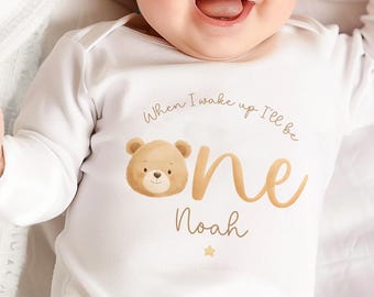 Personalised First Birthday Baby Outfit, 1st Birthday Sleepsuit, Bear Baby Birthday Outfit, One Today Outfit, Custom Name Baby Gift