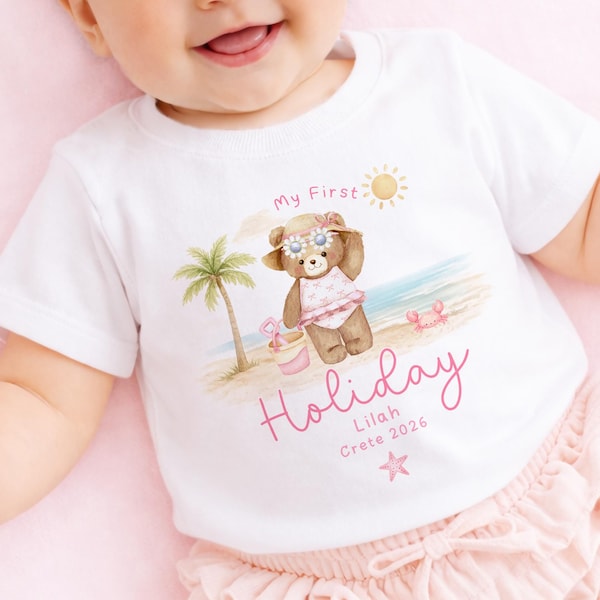 Maglietta personalizzata "La mia prima vacanza", completo vacanza per neonati, top per la prima vacanza di una bambina, tutina, gilet, abbigliamento da viaggio per neonati.