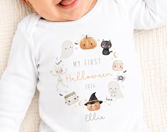 Personalised My First Halloween Baby Outfit, Custom Halloween Sleepsuit, Baby Vest or Bib, First Halloween Gift