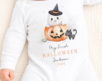 Personalised First Halloween Sleepsuit, Baby 1st Halloween Outfit, Halloween Sleepsuit, Vest or Bib, Baby Pumpkin Gift