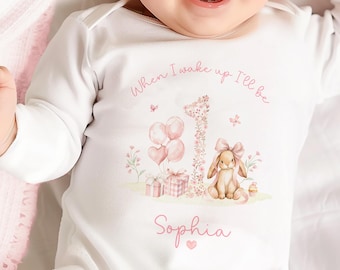 Personalised Bunny 1st Birthday Sleepsuit, Baby Girl Birthday Outfit, First Birthday Gift