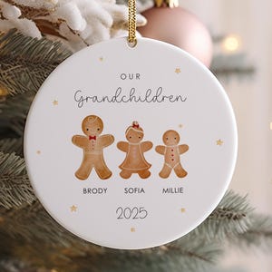 Personalised Gingerbread Family Christmas Bauble, Family Christmas Tree Decoration, Keepsake Christmas Ornament, Our Grandchildren Keepsake