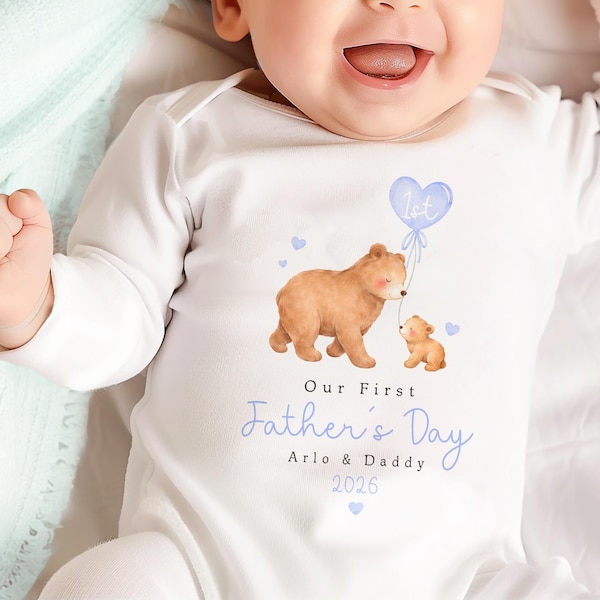 Tutina personalizzata per la prima festa del papà, con orsetto, il nostro primo completo per la festa del papà, regalo per neonato e papà