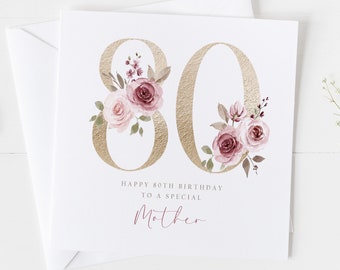 Personalised 80th Birthday Card, Eightieth Birthday Card, 60, 70, 80, 90 Birthday Card For Nan, Grandma, Grandmother, Wife, Mother, Aunt