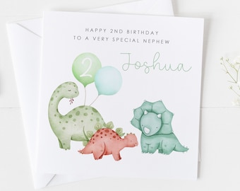 Personalised Dinosaur Birthday Card, 1st 2nd 3rd Birthday Dino Card, Little Boys Card, Card for Son, Grandson, Nephew Birthday