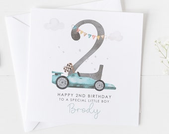 Personalised Race Car Birthday Card, 1st 2nd 3rd Birthday Racing Card, Little Boys Cars Card, Card for Son, Grandson, Nephew Birthday