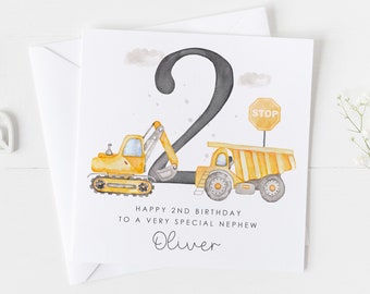 Personalised Construction Birthday Card, 1st 2nd 3rd Birthday Digger Card, Little Boys Digger Card, Card for Son, Grandson, Nephew Birthday