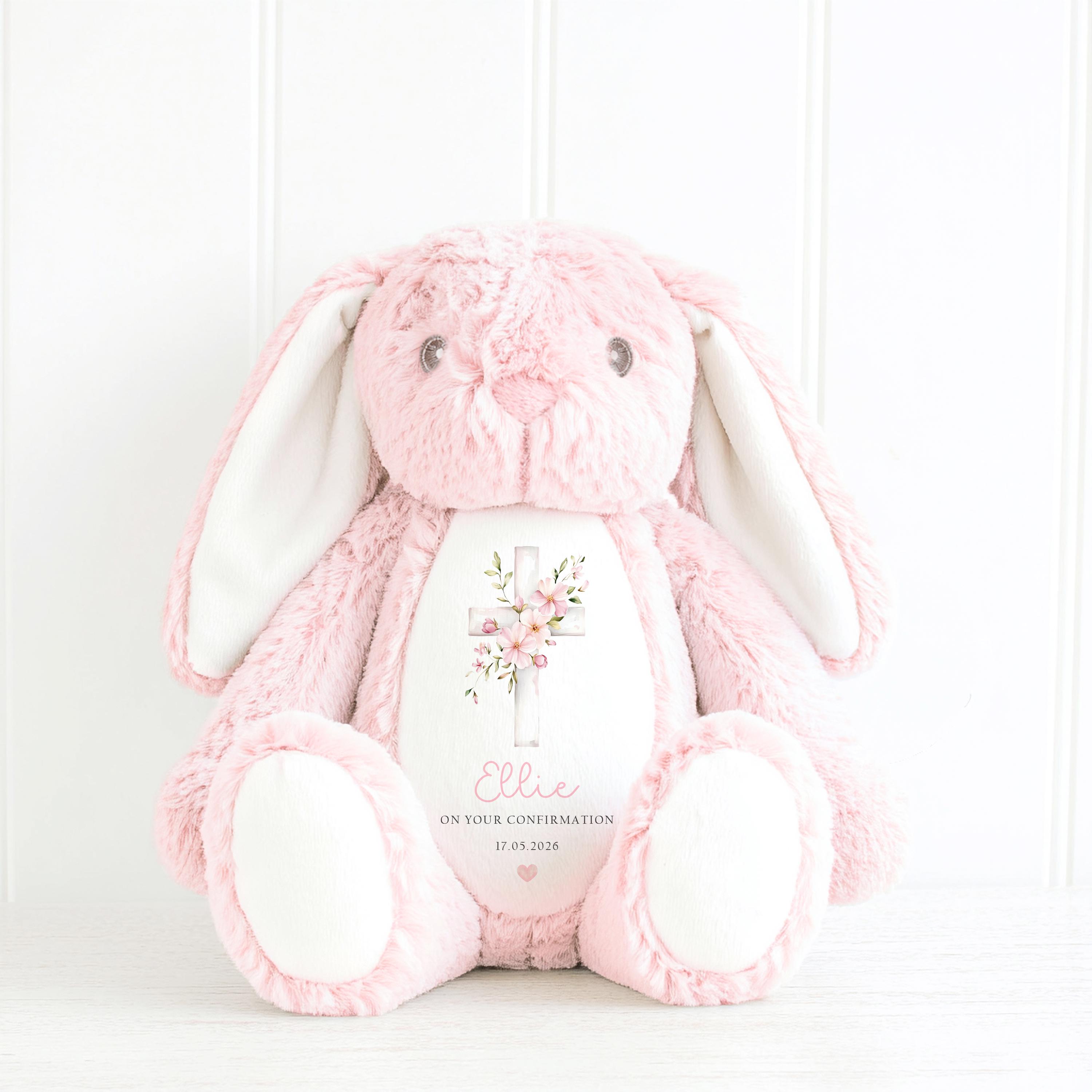 Confirmation Toy Personalised Confirmation Bunny, Pink Plush Bunny Gift, Christening ...