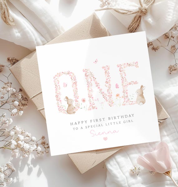 Personalised First Birthday Card, Girls 1st Birthday Card, Daughter, Granddaughter, Niece, Sister, Goddaughter Pink Birthday Card