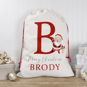 Personalised Christmas Sack, Personalised Santa Sack, Christmas Present Sack, Xmas Toy Sack, Name & Initial, Christmas Gift Bag