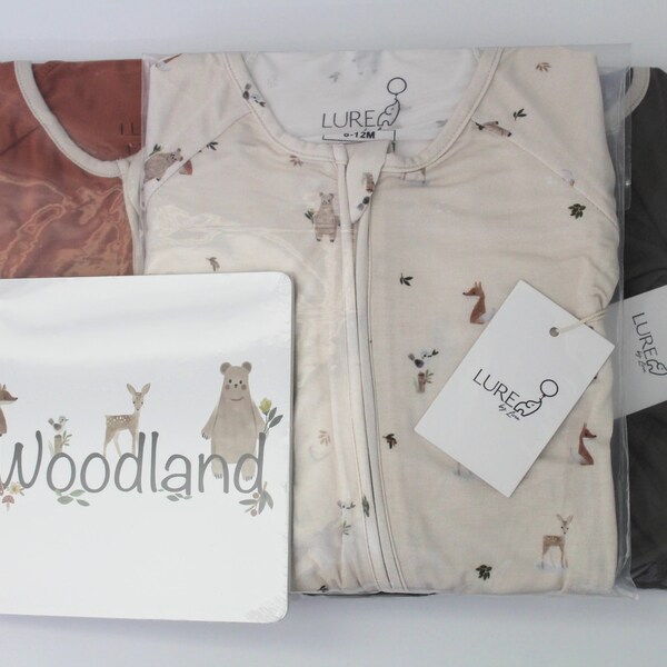 Woodland BOX BUNDLE OF 3 bamboo pajamas all-in-one, peek-a-boo portal- soft baby sleepwear, baby pjs, lurebylina