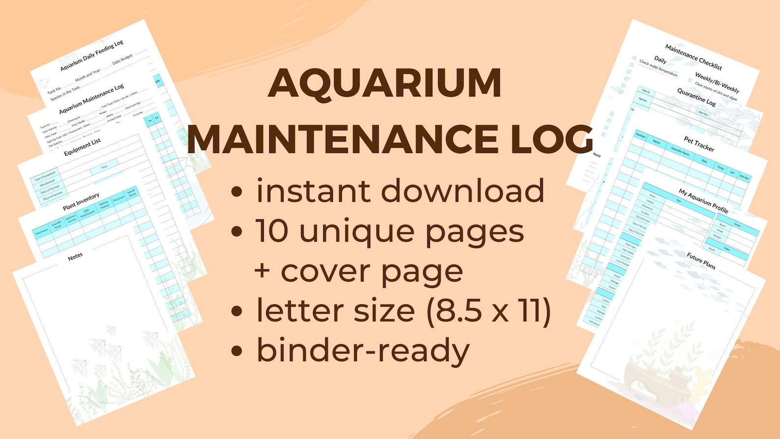 Aquarium Maintenance Log, Printable, Aquarium Log Book, Fish Care Book