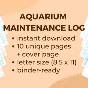 Aquarium Maintenance Log, Printable, Aquarium Log Book, Fish Care Book, Fish Feeding Log, Aquarium Fish Health Tracker, Fish Tank Journal