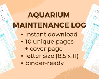 Registro de mantenimiento del acuario, imprimible, libro de registro del acuario, libro de cuidado de peces, registro de alimentación de peces, rastreador de salud de peces de acuario, diario de pecera