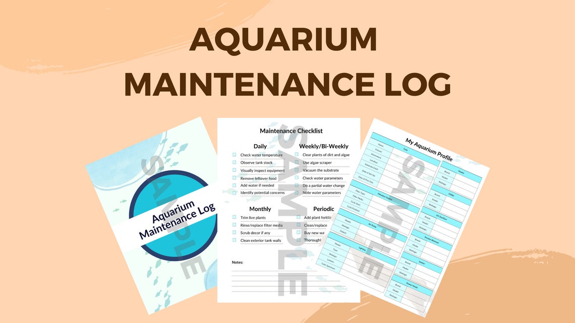 Aquarium Maintenance Log, Printable, Aquarium Log Book, Fish Care Book