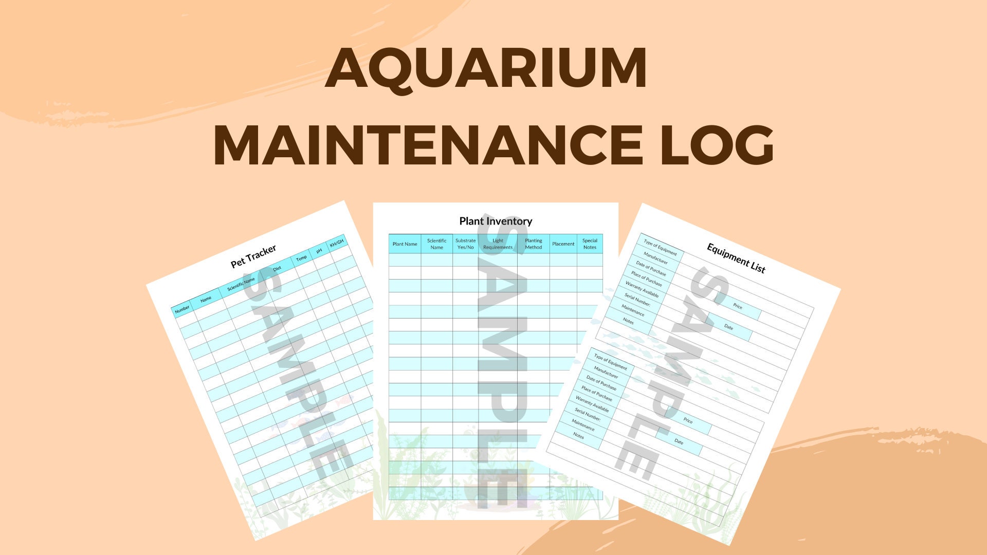 Aquarium Maintenance Log, Printable, Aquarium Log Book, Fish Care