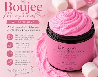 Boujee Marshmallow Whipped Soap | Luksusowy pieniący się żel pod prysznic | Ręcznie robione różowe mydło w piance | Zapach pianki marshmallow | Wegański prezent do kąpieli i pielęgnacji ciała