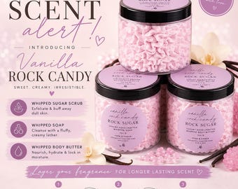 Vanilla Rock Candy Sugar Whipped Body Soap – Gourmand Scent, Vegan Bath Luxury