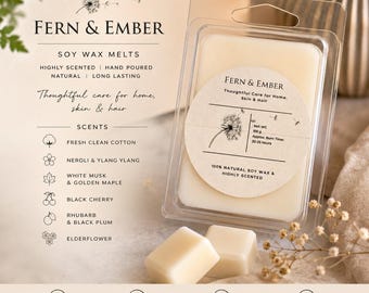 Cialde di cera di soia al rabarbaro e fiori di sambuco / Cialde di cera vegane di lusso / Regali fatti a mano / Fragranza per la casa di lusso altamente profumata / Fern & Ember