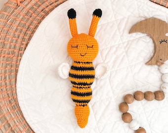 Crochet Bee Rattle: Organic Cotton Montessori Baby Toy