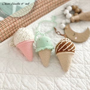 Crochet Ice Cream Rattle: Organic Cotton Montessori Baby Toy