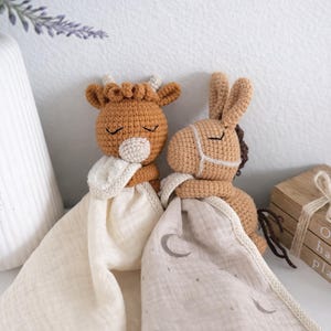 Personalized Crochet Animal Lovey Blankie: Organic Cotton Rattle Toy and Washcloth image 13
