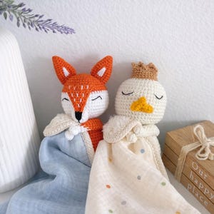 Personalized Crochet Animal Lovey Blankie: Organic Cotton Rattle Toy and Washcloth image 9